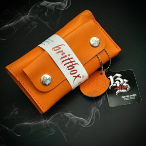 Ръчно изработен кейс за тютюн BRITTBOX TOBACCO De Luxe ORANGE, ръчна изработка, телешка кожа-напа